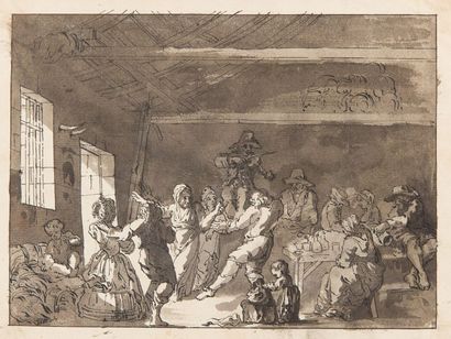 Jacques Albert SÉNAVE (1758-1829) 
Scène de taverne
Encre.
19 x 25 cm