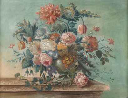 École FRANÇAISE du début du XVIIIe siècle 
Bouquet de eurs dans un vase posé sur...