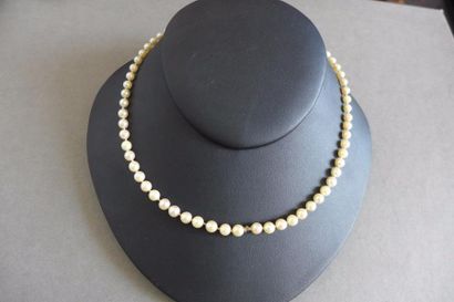 null Collier de perles de culture en légère chute, fermoir en or gris 18 k (750 millièmes)...