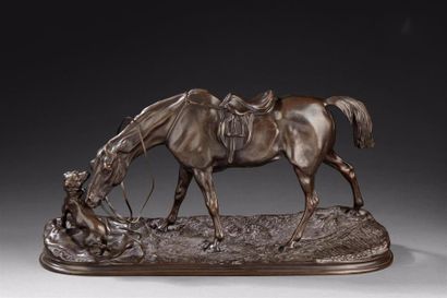 D'après MÈNE (1810-1879) Cheval et chien
Bronze à patine brune moderne.
Hauteur au...