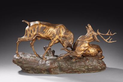 D'après François Thomas CARTIER (1879-1943) Combat de cerfs
Grande statuette à deux...