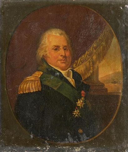 École Française du XIXe siècle Portrait en buste de Louis XVIII
Huile sur toile (léger...