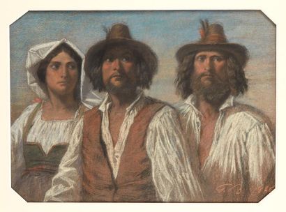 null Ecole FRANCAISE du XIXe siècle

Trois portraits de paysans italiens

Pastel,...