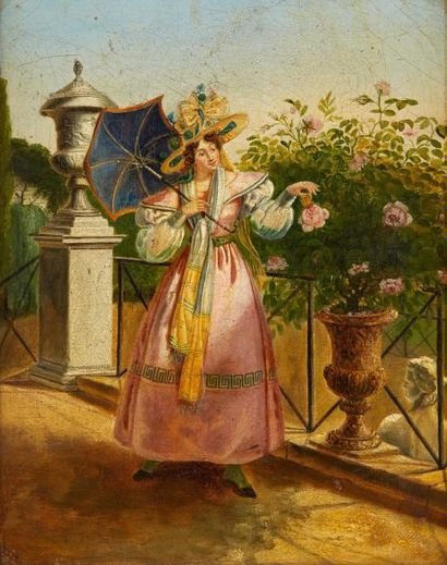 null Ecole FRANCAISE du XIXe siècle

Elégante à l'ombrelle, élégante au parapluie

Deux...