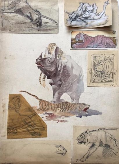 null C. BRAU-SIMON (XIX-XX)

Etudes de tigres, rhinocéros

Collages, mine de plomb...