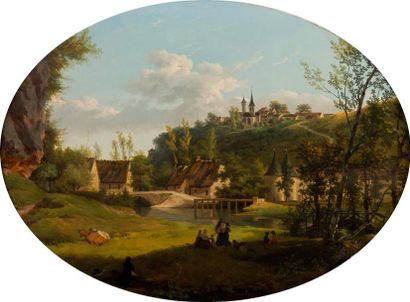null Ecole ALLEMANDE de la fin du XVIIIe siècle

Paysage animé, le peintre se représentant...