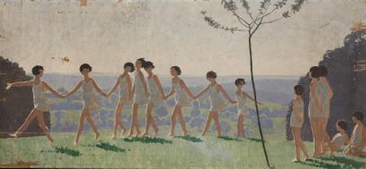 null Attribué à André Edouard MARTY (1882-1974)

Jeunes filles dansant sur la colline...