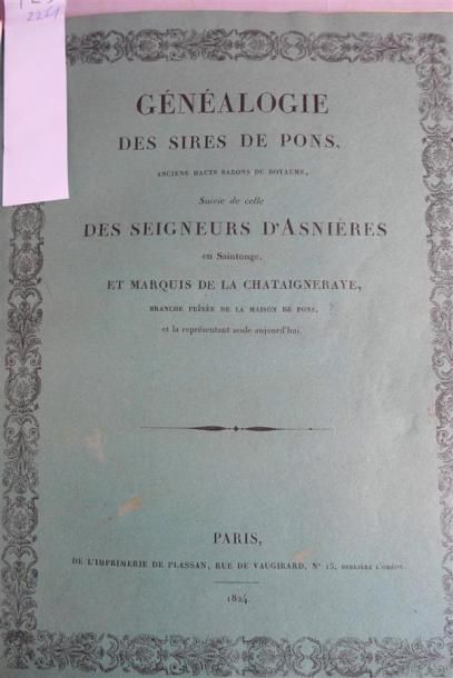 null COURCELLE (Chevalier de) : Généalogie des sires de Pons... Paris, Plassan, 1824...
