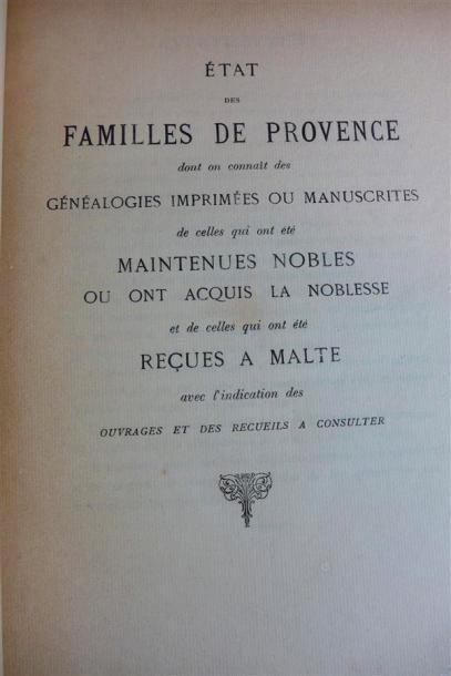 null - de ROZIERE , Etat des Familles de Provence. S.l.n.d. in-4° demi perc. rouge....