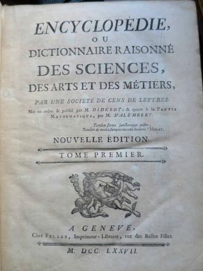 null DIDEROT : Encyclopédie ou Dictionnaire Raisonné des Sciences..., Genève, 1777...