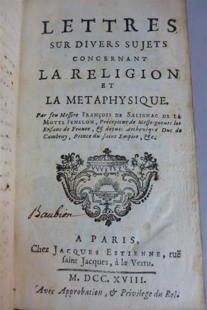 null FENELON : Lettres sur Divers sujets consernant la Religion et la Métaphysique....