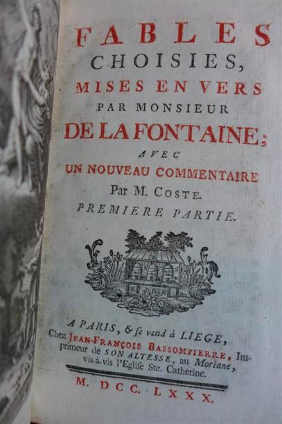 null - La FONTAINE : Fables choisies. Paris, 1780 ; deux t. en un vol. in-12, basane...