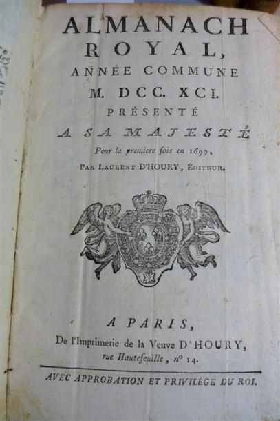 null RELIURE. - Almanach Royal pour l'année 1791. Paris Vve d'Houry, 1791 ; in-8°,...