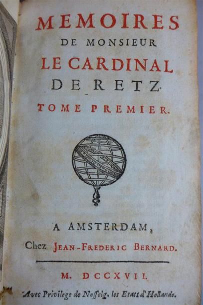 null RETZ (Cardinal de) : Mémoires. Amst. , J. F. Bernard, 1717 ; 4 vol. in-12 veau...