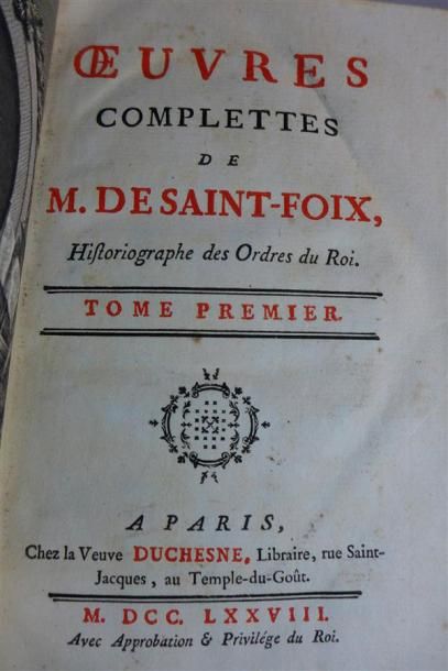 null SAINT-FOIX (Poullain de) Oeuvres completes. Paris, Vve Duchesne, 1778 ; 6 vol....