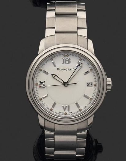 BLANCPAIN MONTRE-BRACELET D'HOMME en acier, cadran rond à fond blanc, guichet dateur,...