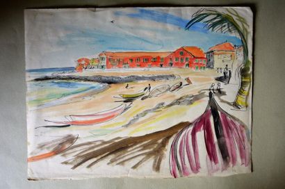 null Philippe DAUCHEZ (1900 - 1984)

[PACIFIQUE] Plage

Aquarelle et feutre

26,6...