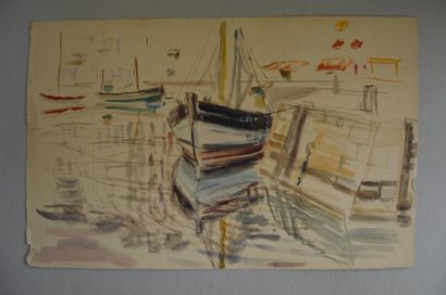 null Philippe DAUCHEZ (1900 - 1984)
4 dessins :
[BRETAGNE] 

Bâteau à quai, Mer basse,...