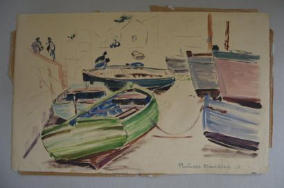 null Philippe DAUCHEZ (1900 - 1984)
4 dessins :
[BRETAGNE] 

Bâteau à quai, Mer basse,...