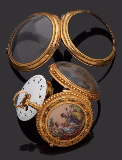 Antoine MELLY horloger MONTRE DE GOUSSET en or jaune 18 k (750 millièmes) à double...