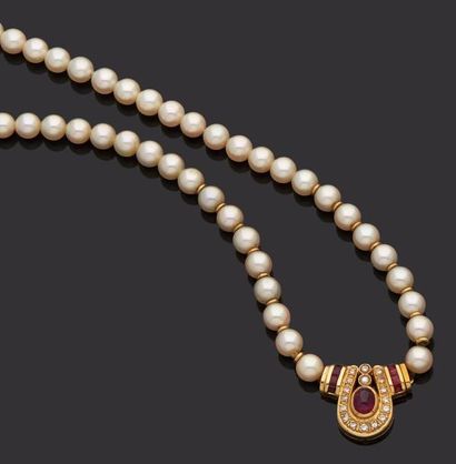 null COLLIER de perles de culture orné d'un fermoir pendentif en or jaune 18 k (750...