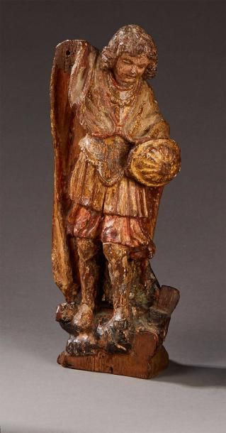 null Statuette de saint Georges en bois sculpté partiellement polychromé et doré...