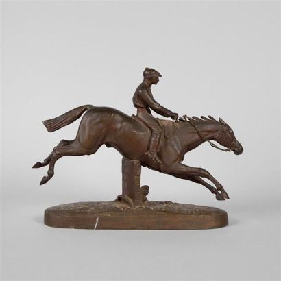 Joseph Victor CHEMIN (1825-1901) Jockey franchissant l'obstacle
Bronze à patine brune,...