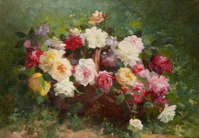 Félix CARME (1863-1938) Bouquet de roses dans un panier
Huile sur toile, signée en...