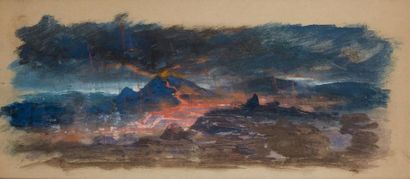 Louis Amable CRAPELET (1822-1867) Éruption du Vésuve
Gouache.
18 x 40,5 cm