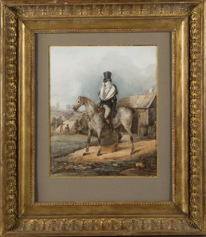 null Ecole FRANCAISE du XIXe siècle

Portrait de cavalier dans un camp militaire

Plume,...