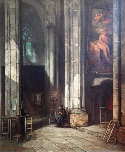 null Louis Adolphe HERVIER (1818-1879)

Intérieur d'église, 

Huile sur toile, annotée...