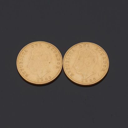 null République d'EQUATEUR

Deux pièces d'or de 10 sucres (1900).

Poids : 16.1 ...