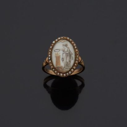 null Bague en or jaune 14 k (585 millièmes) ornée d'une miniature représentant une...