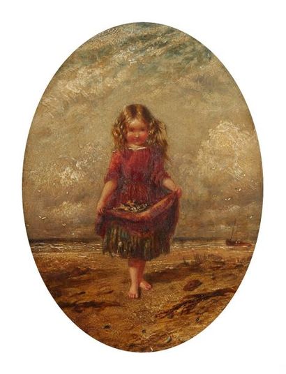 John Henry DELL (1836-1888) La petite ramasseuse de coquillages
Huile sur carton...