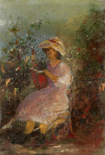 École Française du XIXe siècle Portrait de jeune fille au livre rouge
Huile sur panneau
14...
