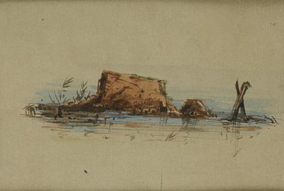 École Française du XIXe siècle Paysage de bord de rivière
Aquarelle 9.5 x 14 cm (à...