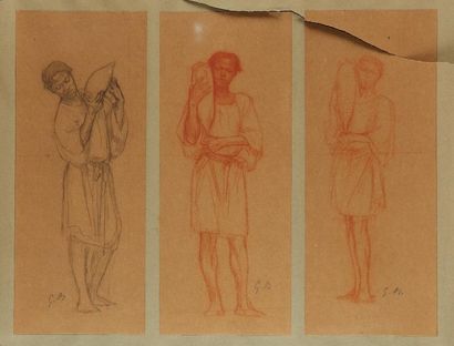 Gustave BOULANGER (1824-1888) Trois études de nubiens
Pierre noire et sanguine, monogrammées...