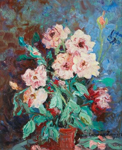 Marie-Anne CAMAX-ZOEGGER (1881-1952) Bouquet de roses
Huile sur carton signée en...
