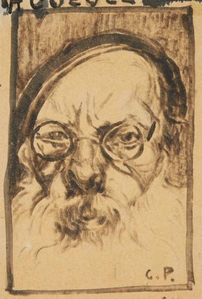 École FRANÇAISE du XXe siècle Portrait d'homme barbu aux lunettes
Encre, monogrammée...