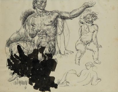 Marcel LENOIR (1872-1931) Études de corps
Encre sur papier et lavis d'encre noire...