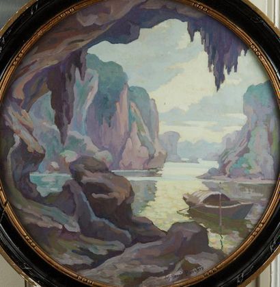 Jos-Henri PONCHIN (1897-1981) Paysage lacustre en Asie
Gouache en tondo, signée en...