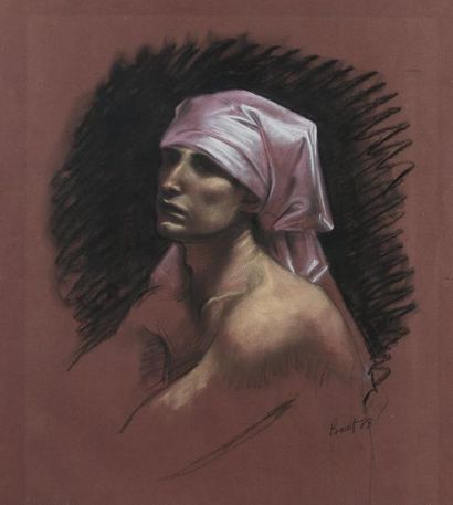 THIERRY BRUET (1949) Portrait de dame au fichu
Gouache et crayon sur papier
64 x...