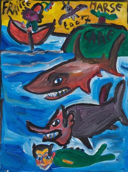 JABER (1938) Le requin
Huile sur toile datée en haut au centre 2007.
40 x 30 cm