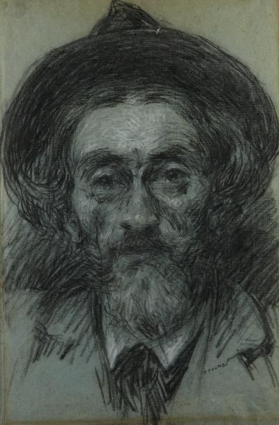 Paul THOMAS (XX) Portrait d'homme au chapeau
Fusain et craie blanche, signé en bas...