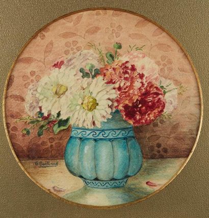 École FRANÇAISE du XXe siècle Vases de fleurs
Paire d'aquarelles signées "G. Gaillard"en...