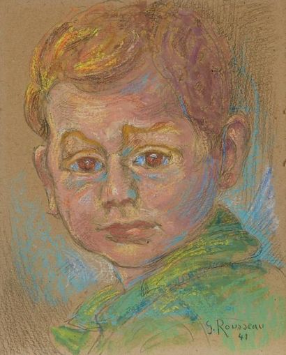 ROUSSEAU (XXe siècle) Portrait d'enfant
Pastel signé en bas à droite
27 x 22 cm