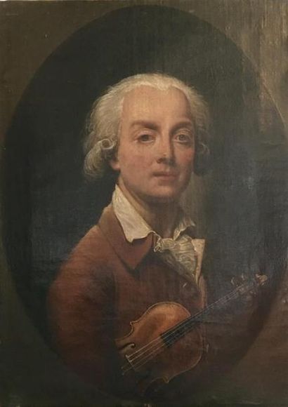 École FRANÇAISE du XVIIIe siècle Portrait d'homme au violon dans un ovale peint
Toile...