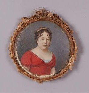 École FRANÇAISE du début du XIXe siècle Portrait en buste d'une dame à la robe rouge...