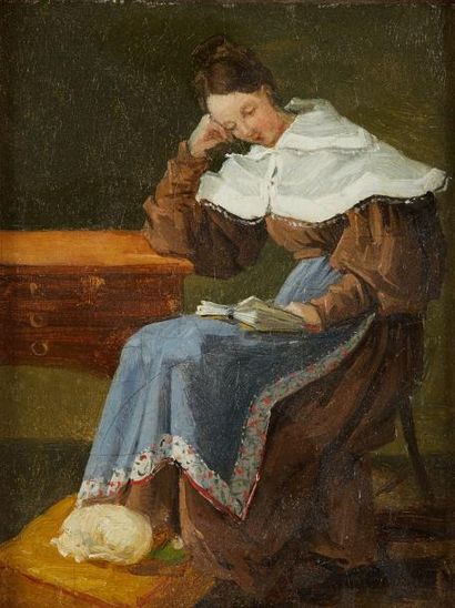 ÉCOLE FRANÇAISE VERS 1820 Portrait de jeune fille lisant
Huile sur toile marouflée...