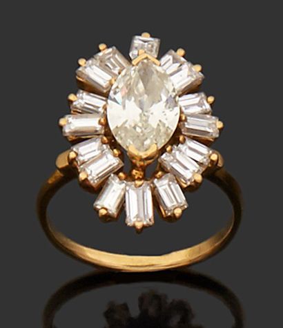 null BAGUE marquise en or jaune 18k (750 millièmes) sertie d'un diamant navette de...